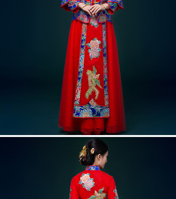 中國(guó)風(fēng)中式禮服，鳳凰刺繡新娘結(jié)婚禮服