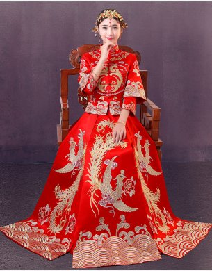 時尚中國風(fēng)中式禮服，精美奢華刺繡新娘禮服