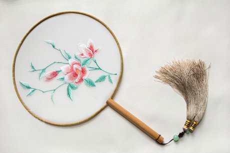 古典茉莉花刺繡團(tuán)扇，復(fù)古繡花宮扇工藝扇子